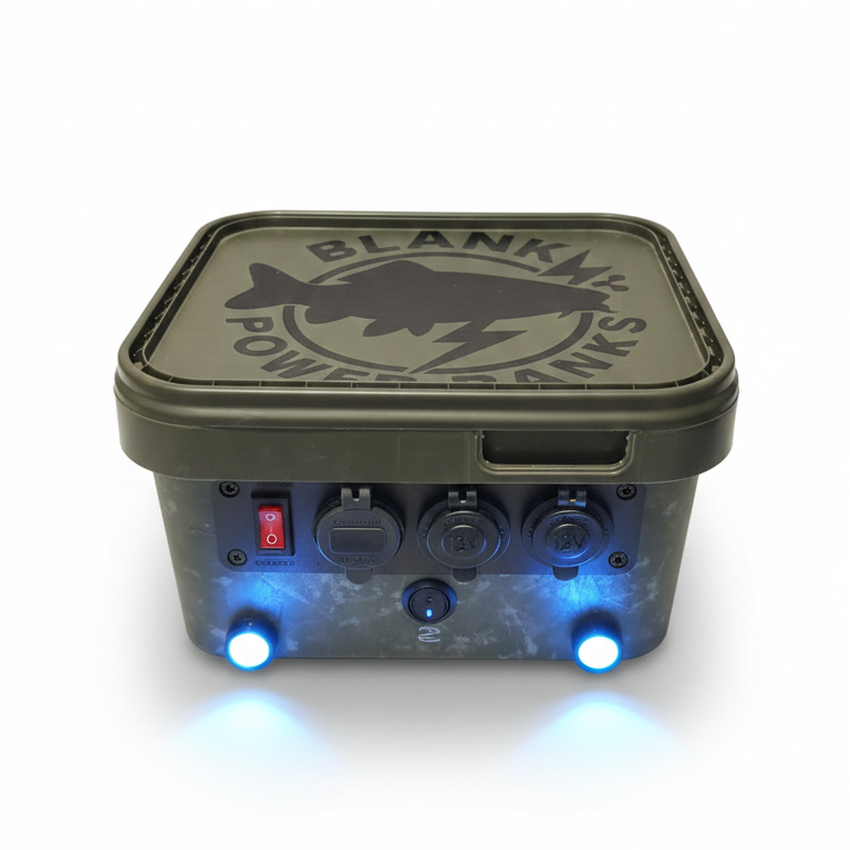 Small electronic device with blue lights on a white background
